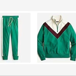 J crew stretch terry color block jogger and half zip sweatshirt SM
